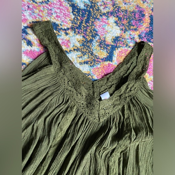 Wispy, mossy gauzy bohemian hippie cold-shoulder ribbon top Sz LRG cottage-core - Picture 3 of 6